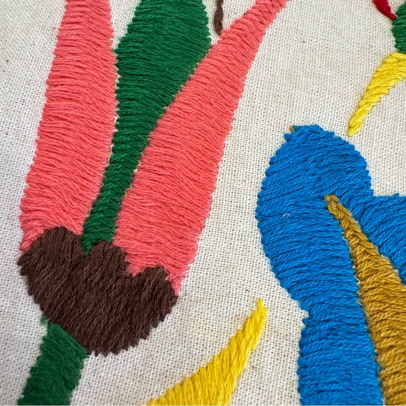 Otomi Tenango, Mexican Hand Embroidered Vintage Cloth Rabbits Bugs 17" x 14" - Picture 12 of 12